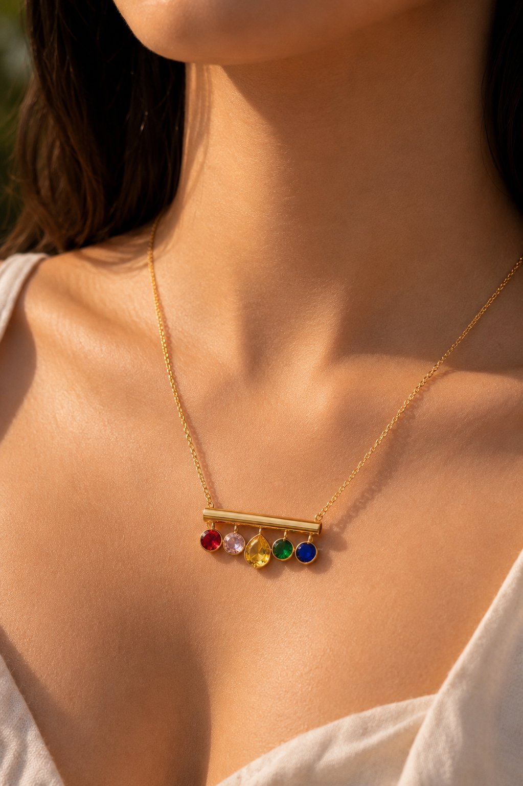 Multicolor Gemstone Bar Necklace