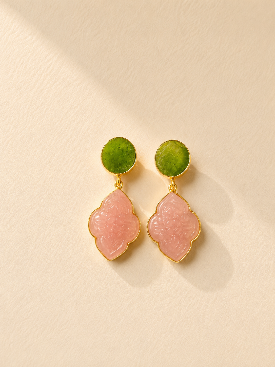 Blush Pink & Green Crystal Chalcedony Drop Earrings