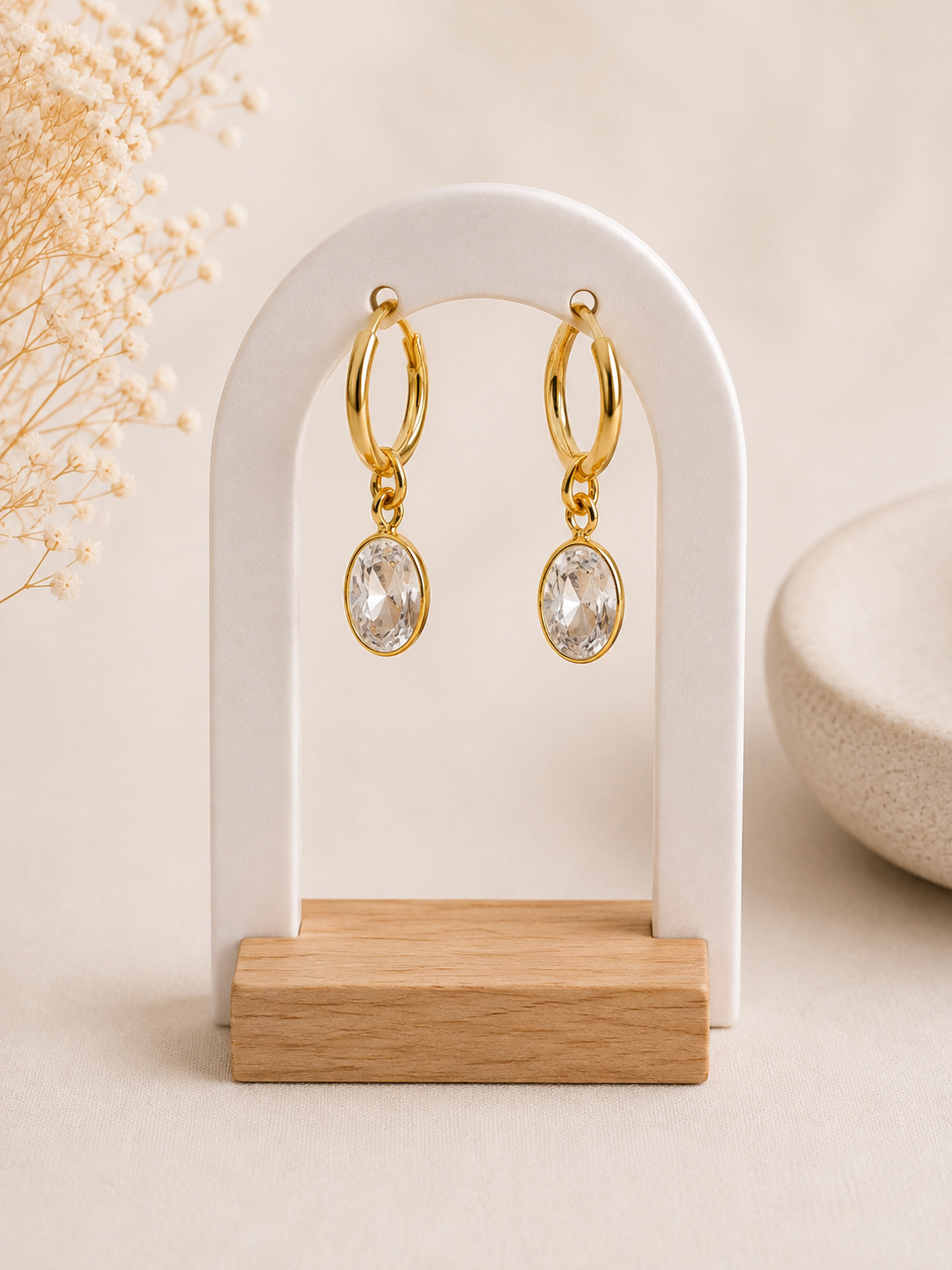 Crystal Clear Oval Drop Earrings