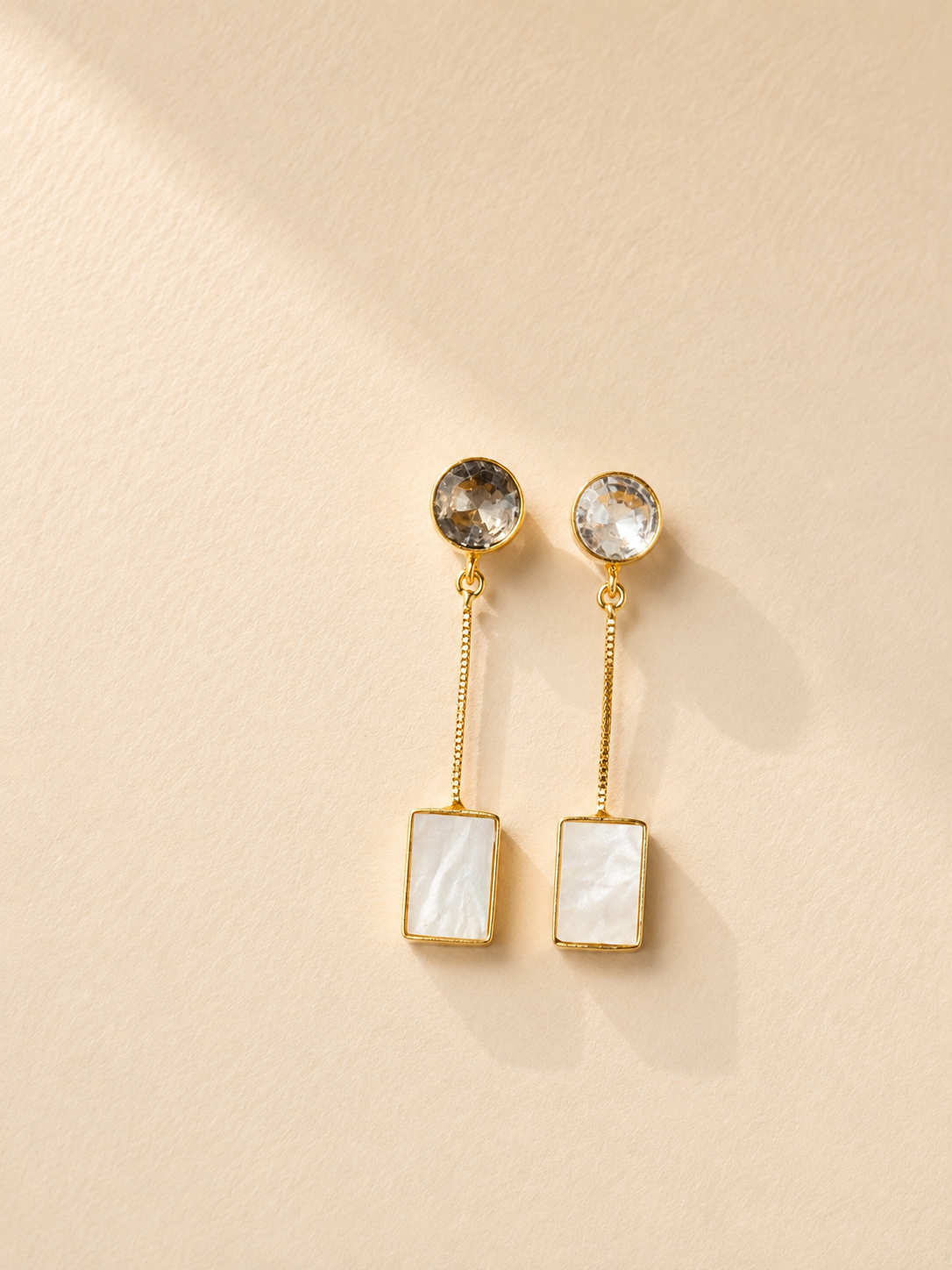 Clear Crystal & Mother of Pearl Chain Drop Earrings