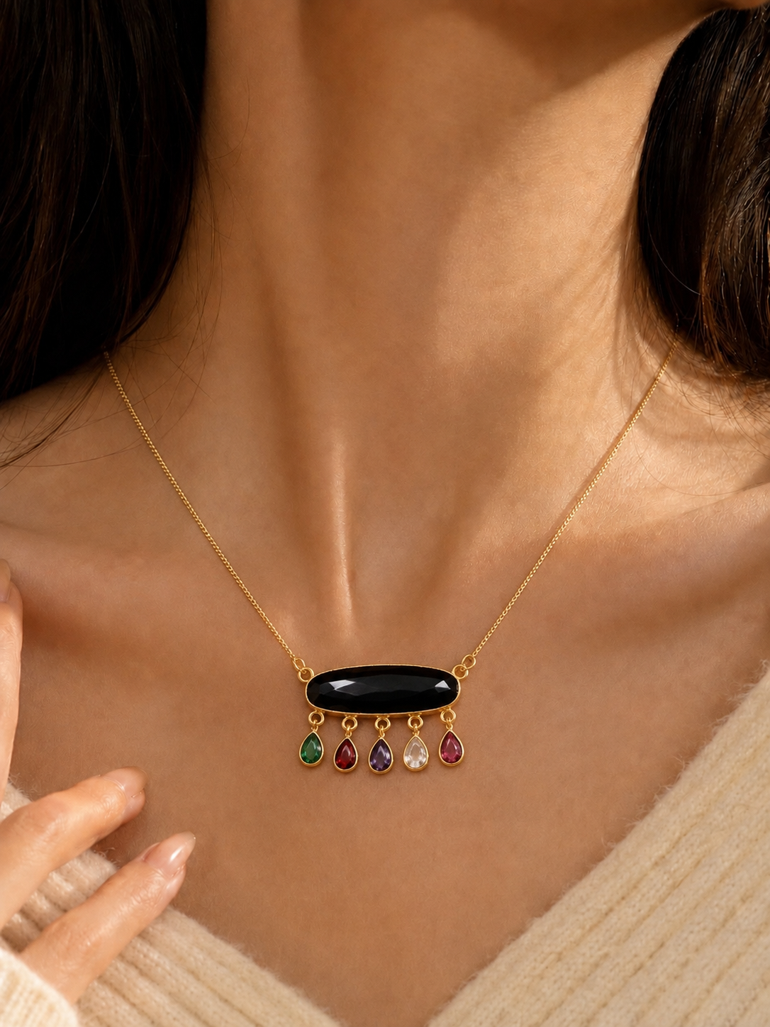 Black Onyx Multicolor Drop Necklace