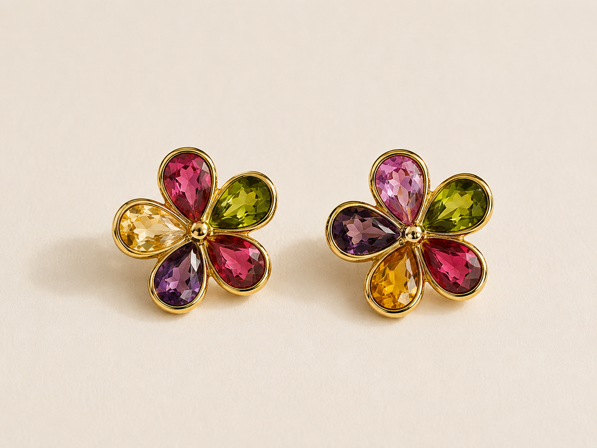 Multicolor Floral Stone Stud Earrings