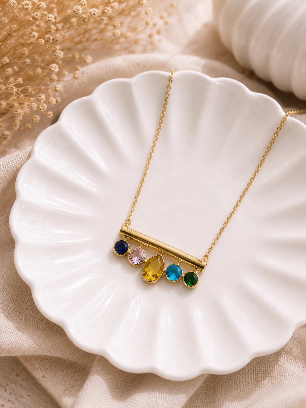 Multicolor Gemstone Bar Necklace