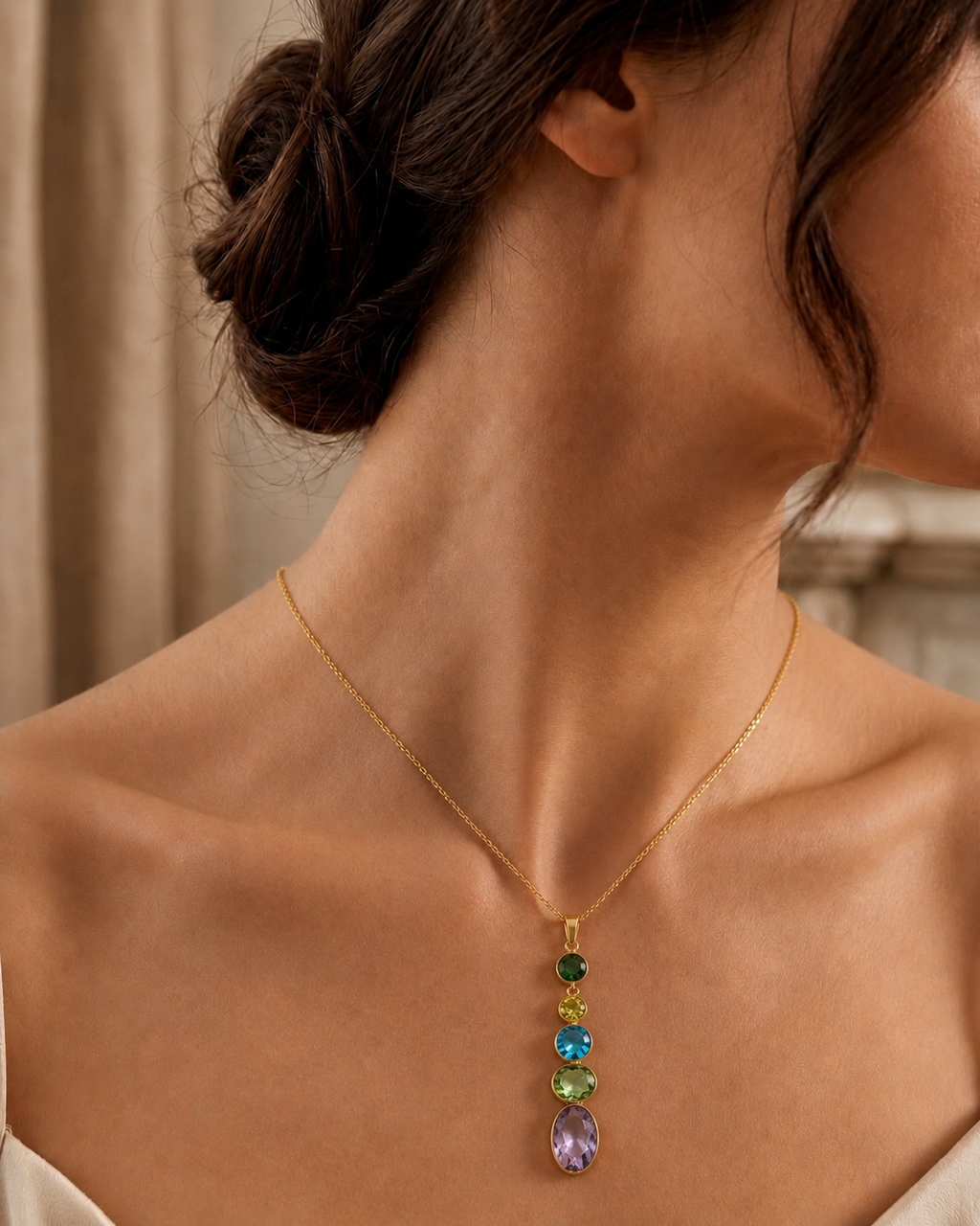 Rainbow Drop Gemstone Necklace