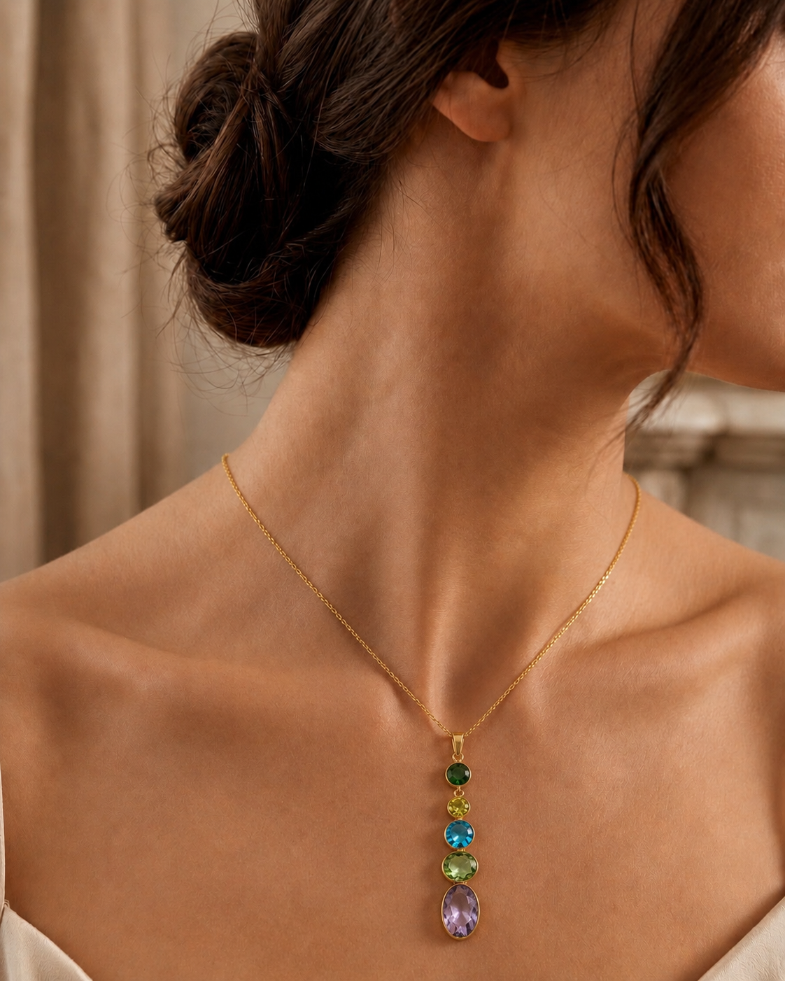 Rainbow Drop Gemstone Necklace