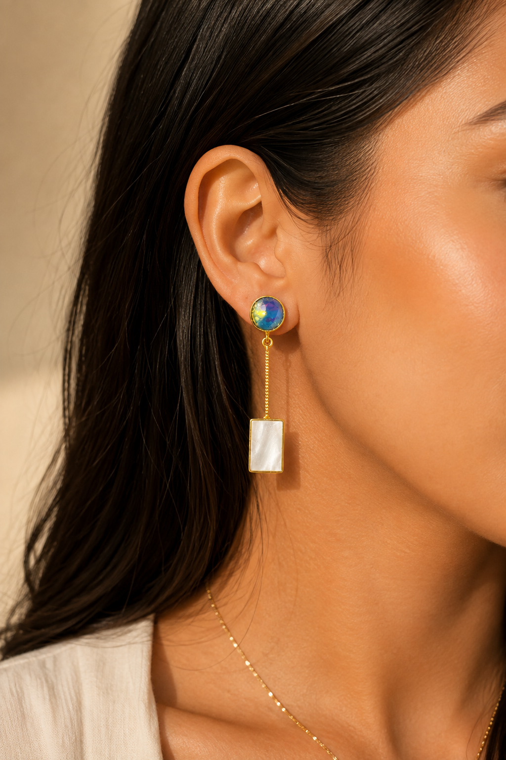 Mystic Crystal & Mother of Pearl Drop Earrings