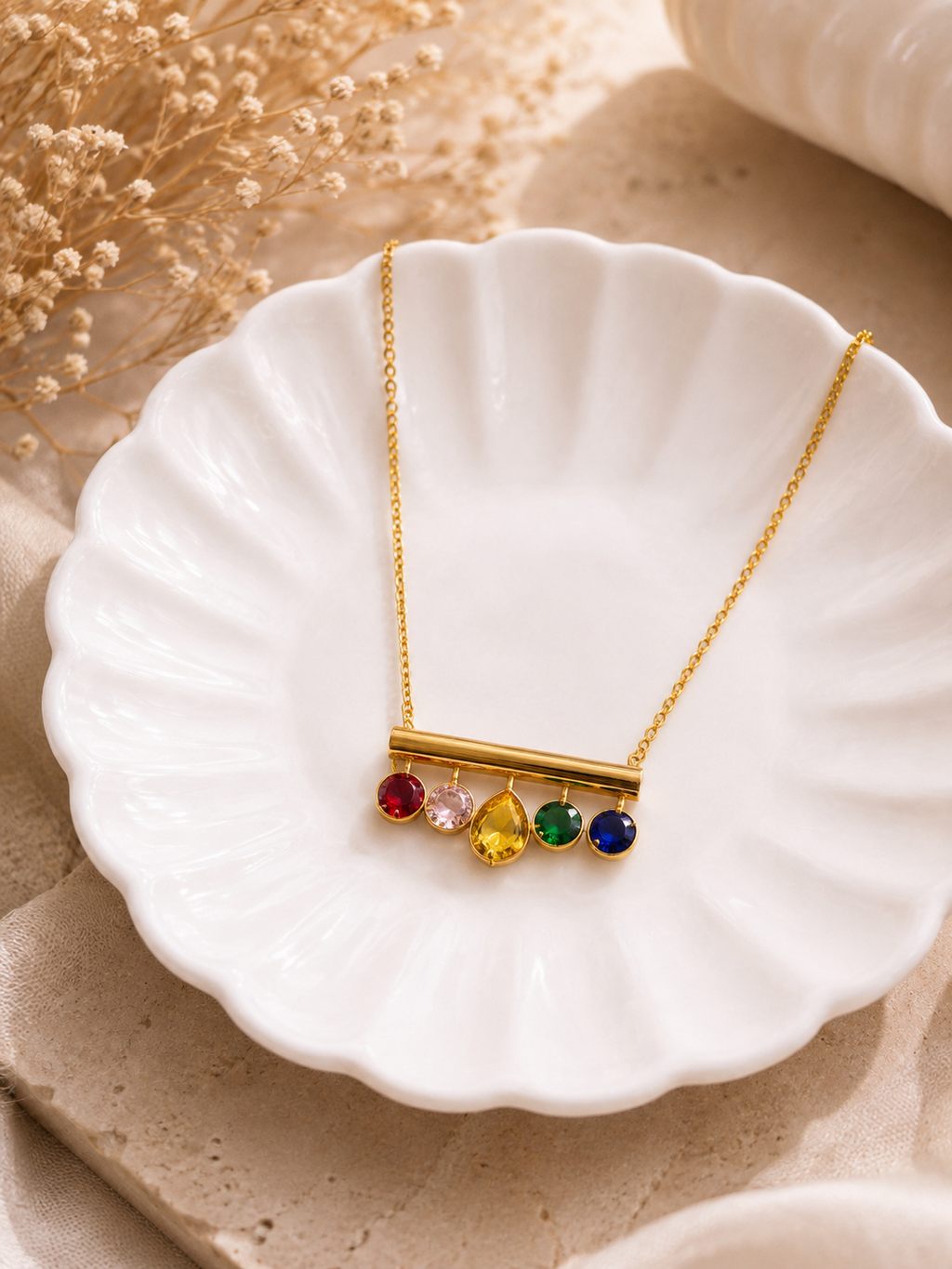 Multicolor Gemstone Bar Necklace