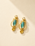 Aqua Blue Stone & Pearl Artistic Drop Earrings