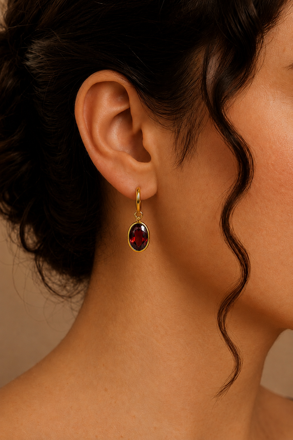 Ruby Red Oval Drop Earrings