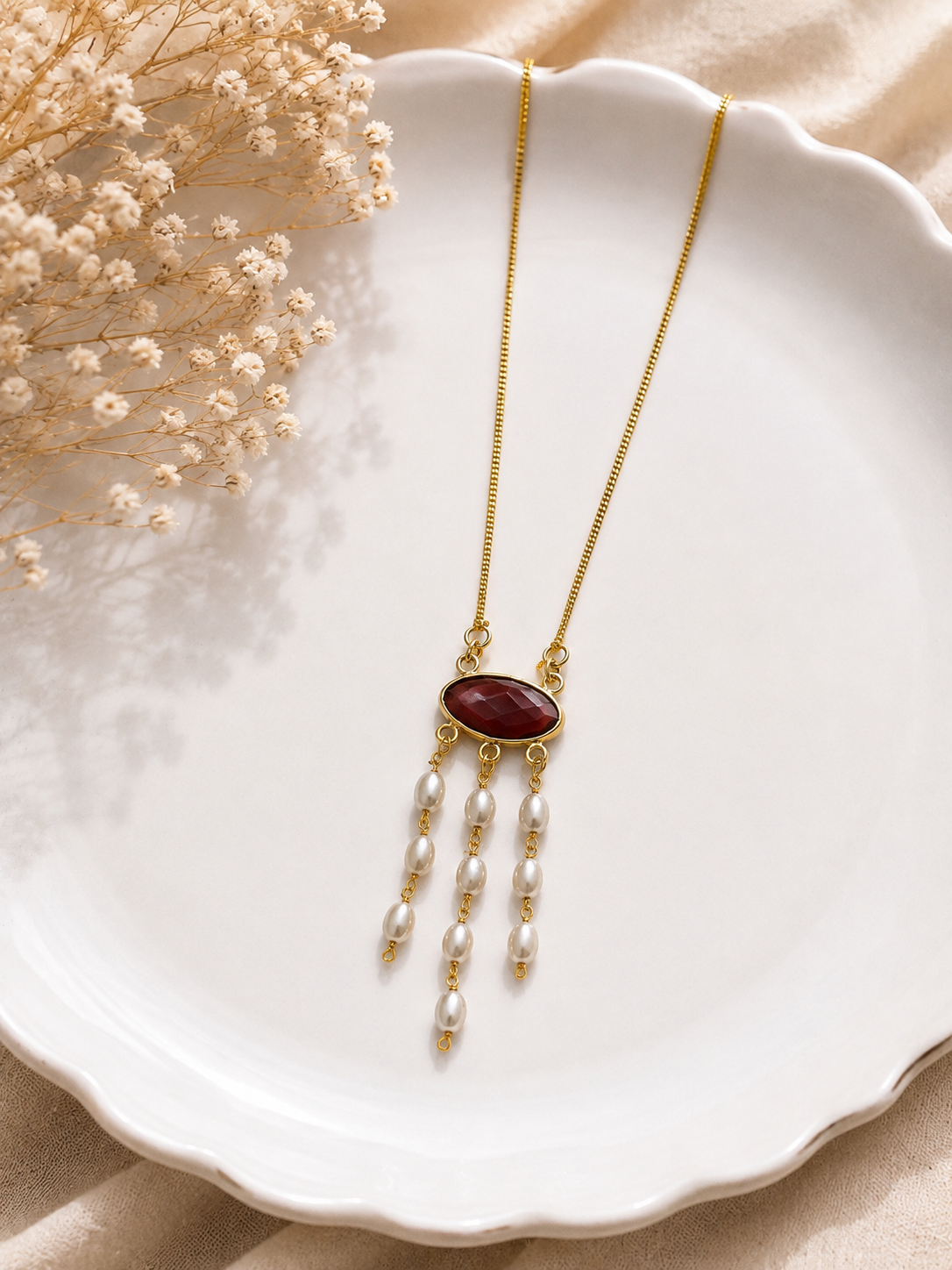 Opal Ruby Pearl Cascade Necklace