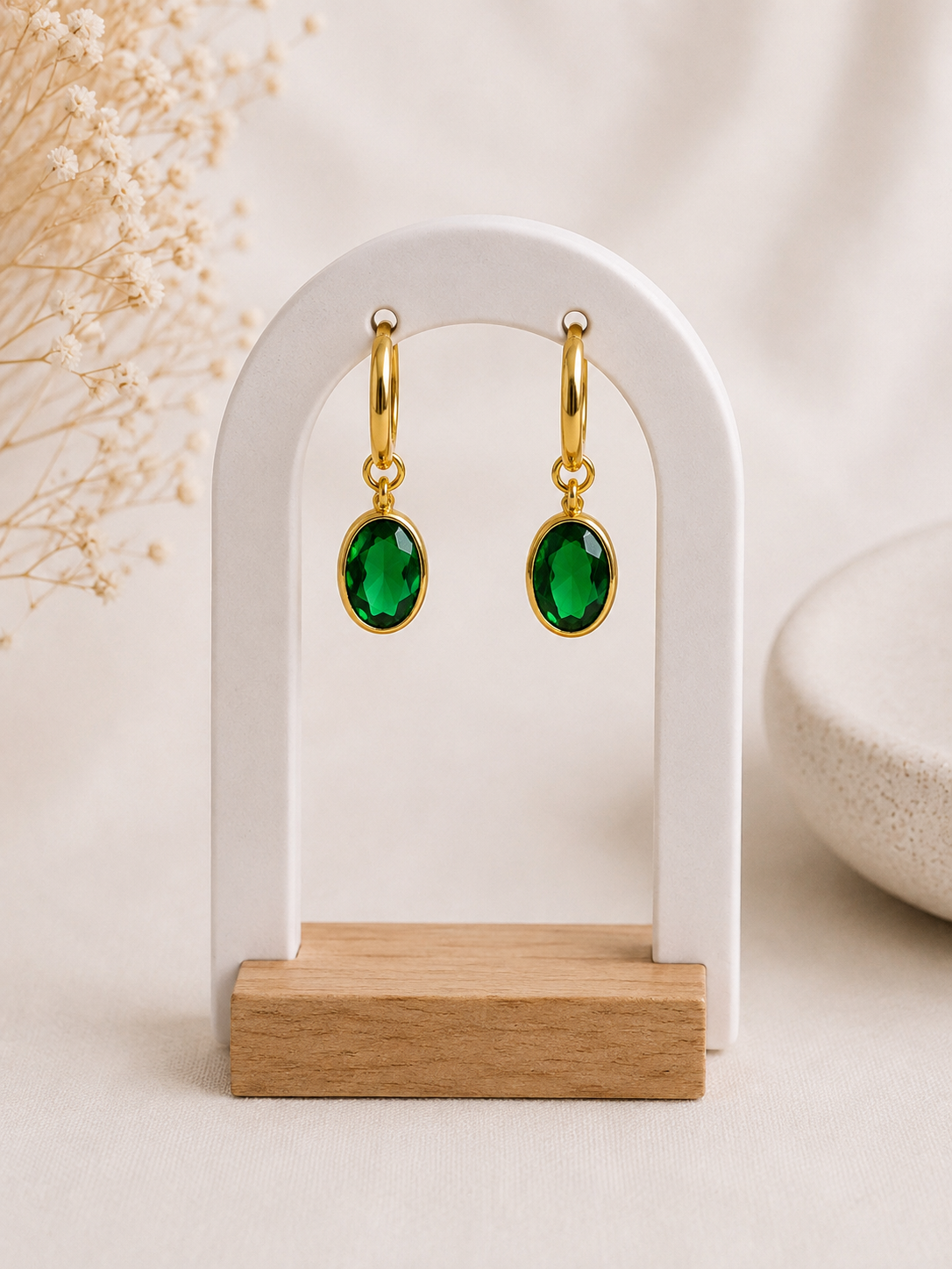 Emerald Green Oval Drop Earrings