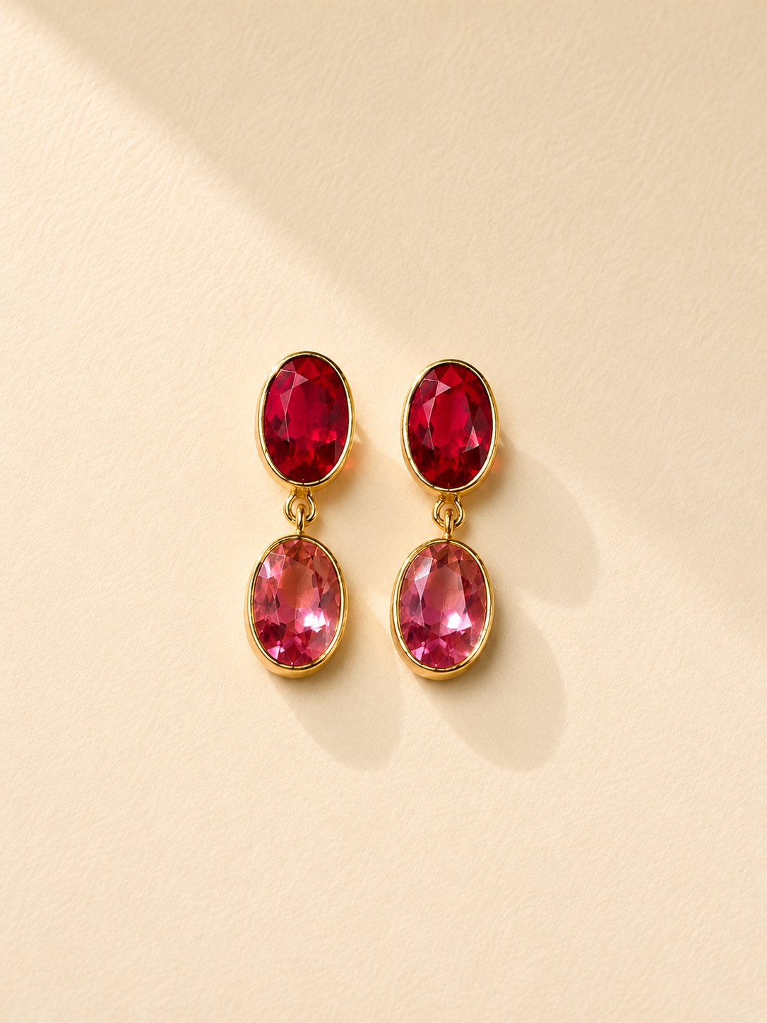 Ruby Red & Pink Dual Stone Drop Earrings