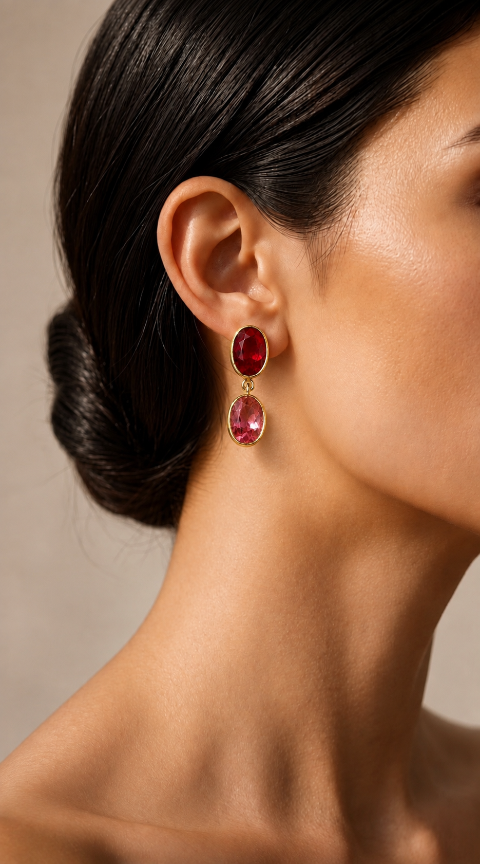 Ruby Red & Pink Dual Stone Drop Earrings