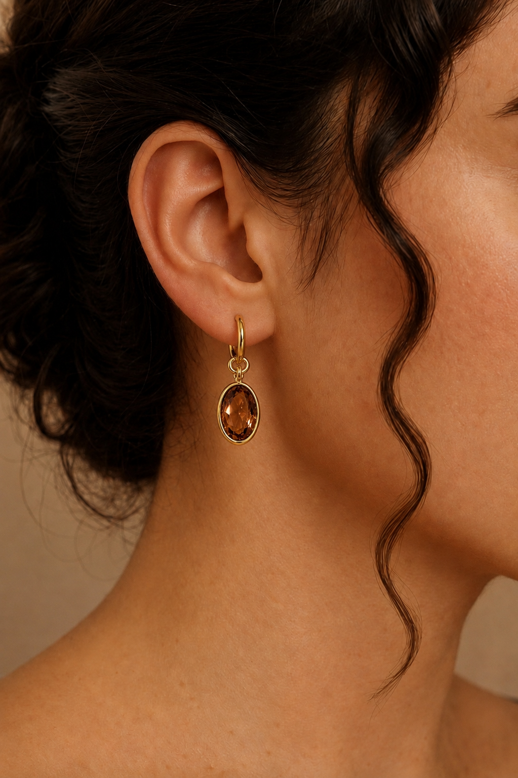 Dark Pink Oval Drop Earrings