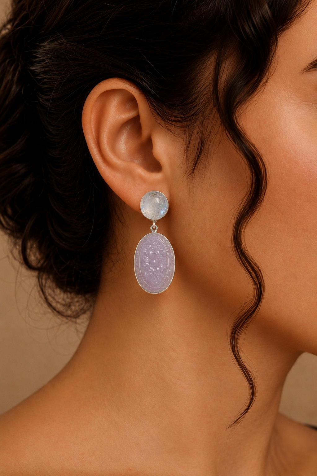 Lavender Crystal Chalcedony Drop Earrings