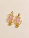 Pink Stone & Pearl Artistic Drop Earrings