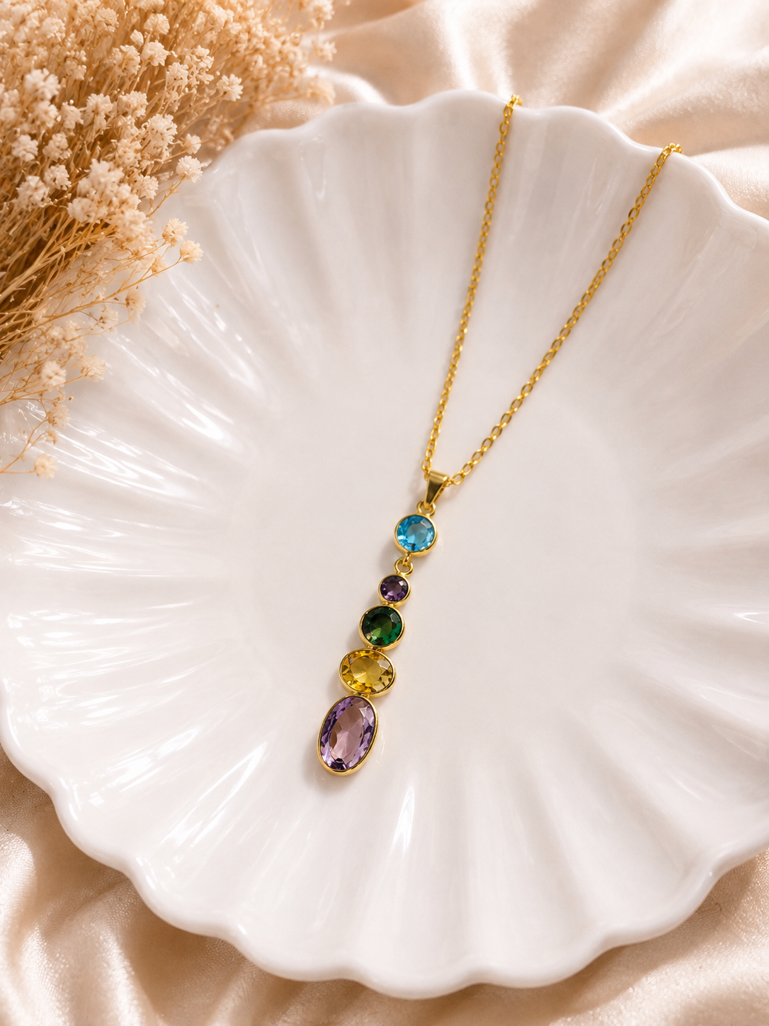 Rainbow Drop Gemstone Necklace