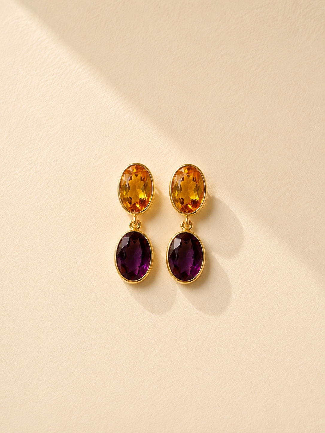 Golden Citrine & Deep Amethyst Drop Earrings