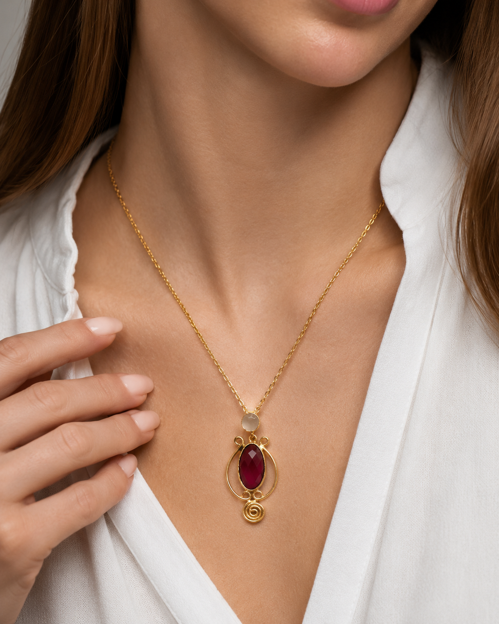 Ruby & Moonstone Artisan Necklace