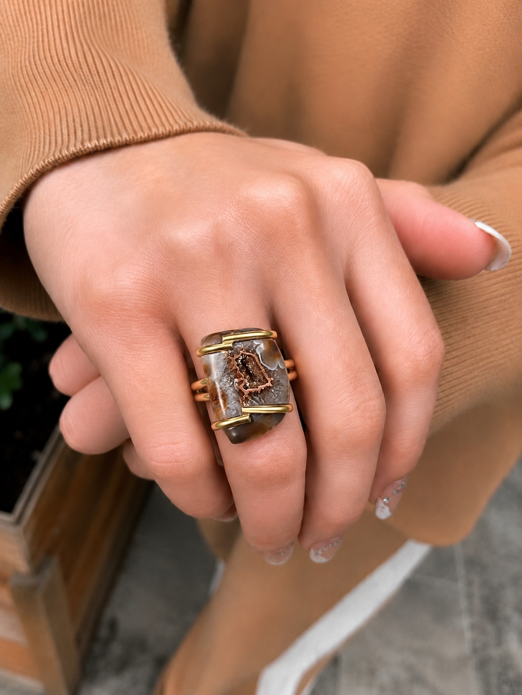 Natural Geode Agate Statement Ring