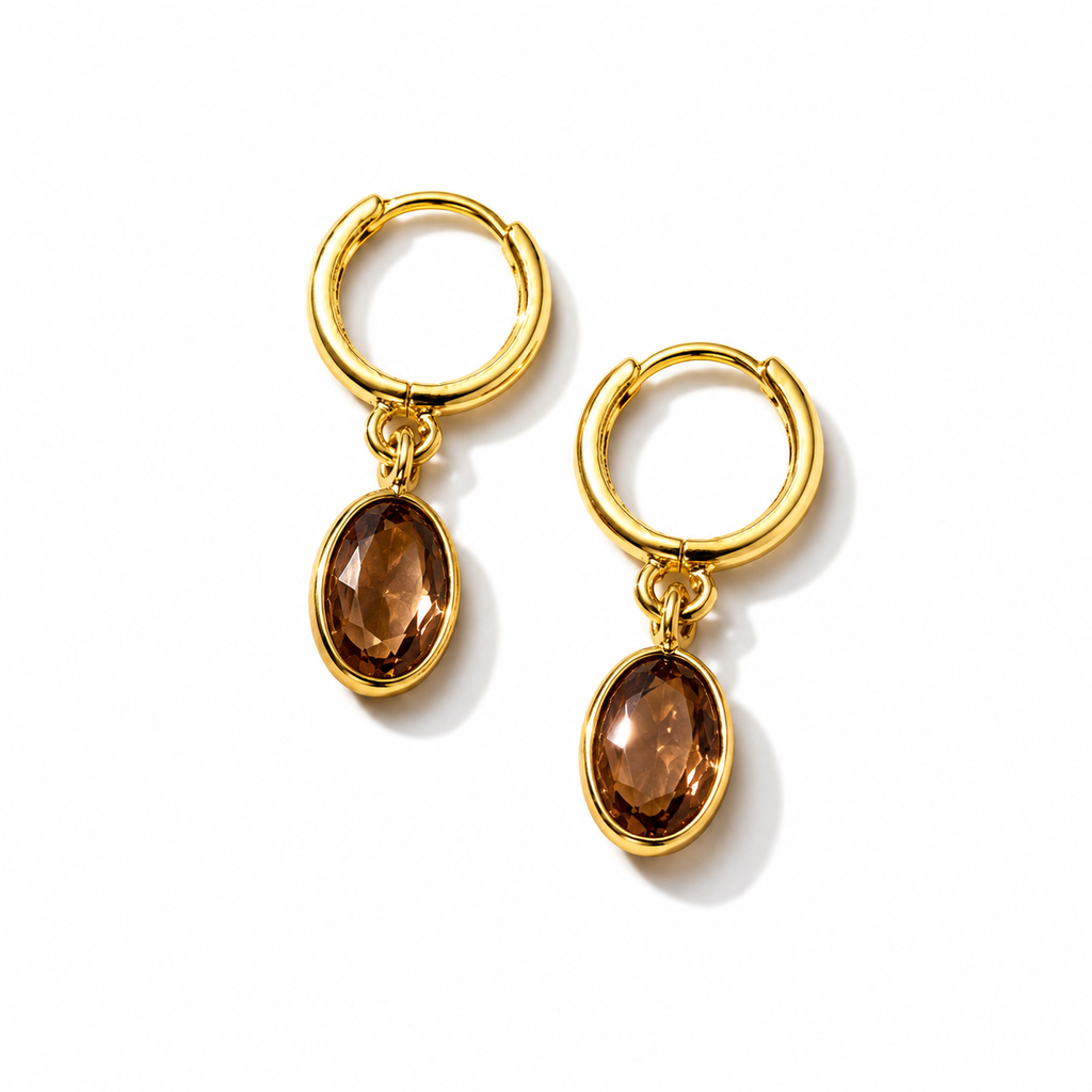 Dark Pink Oval Drop Earrings
