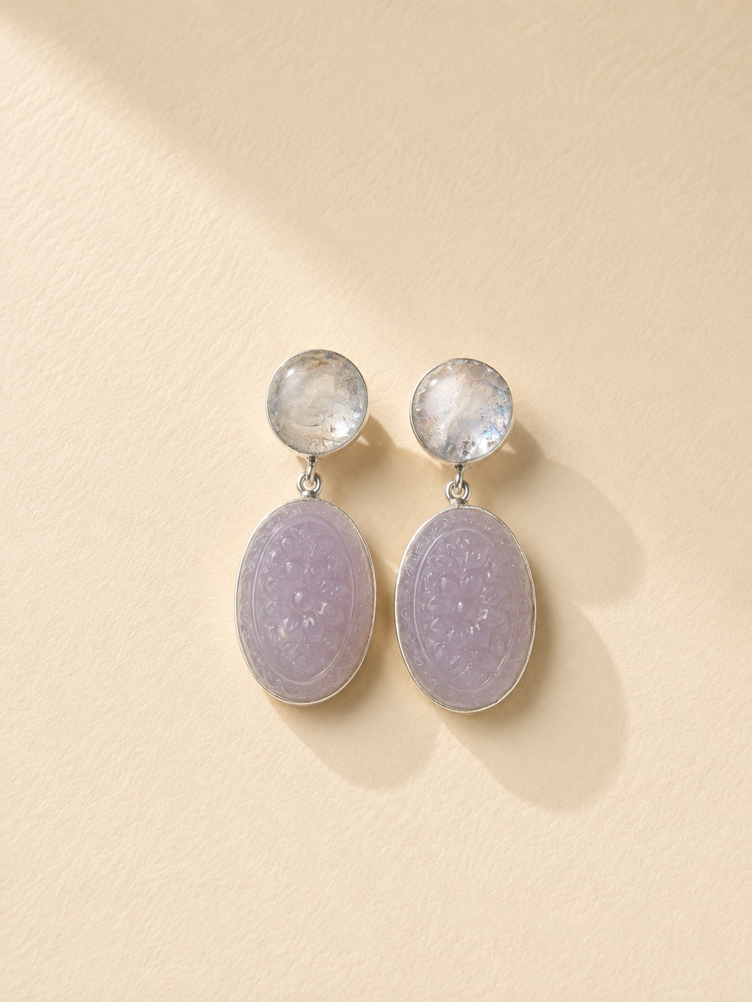Lavender Crystal Chalcedony Drop Earrings
