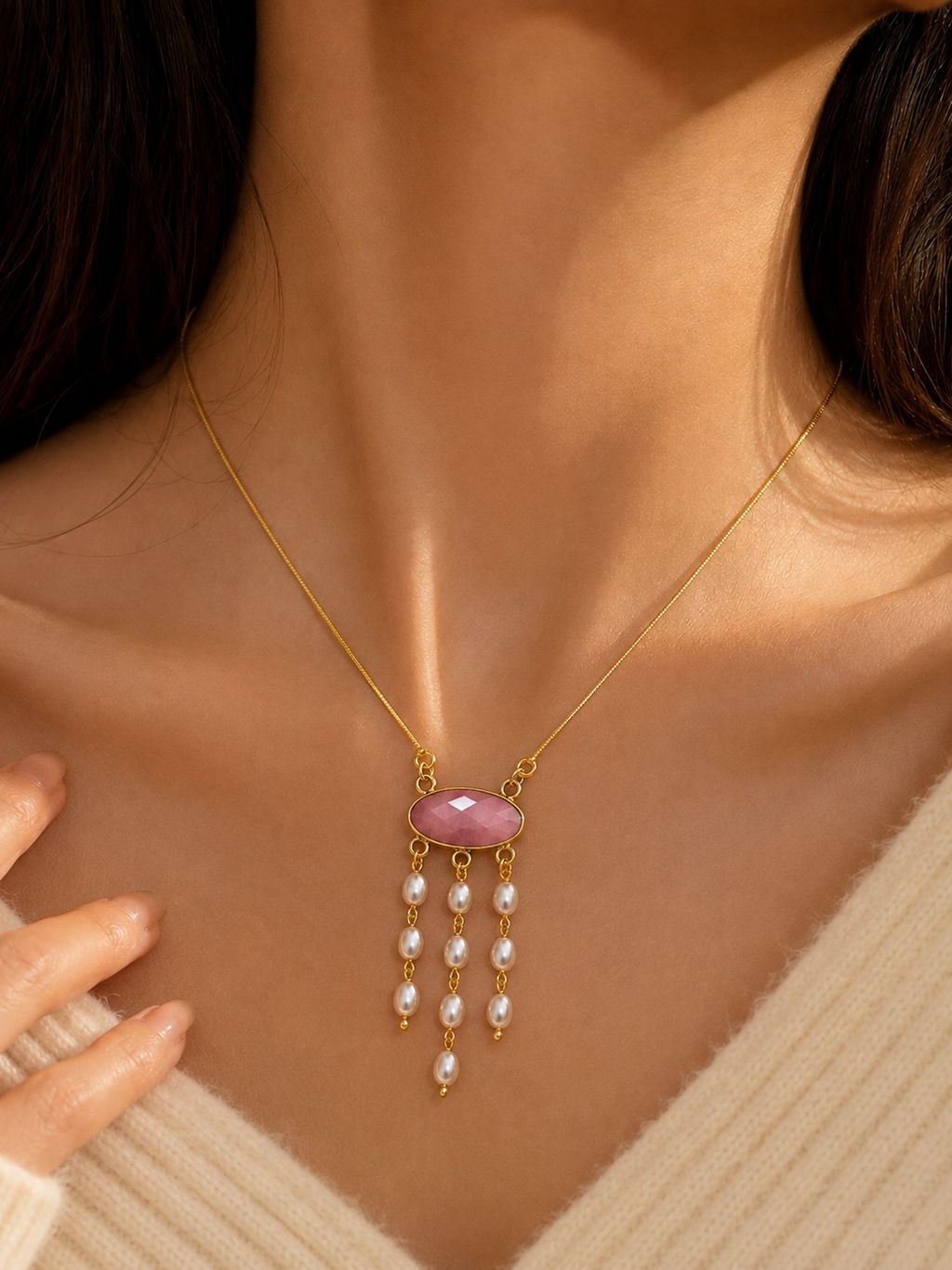 Rose Quartz Pearl Drop Necklace
