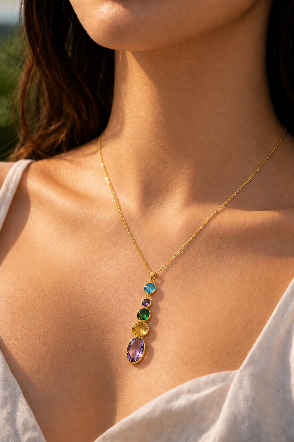 Rainbow Drop Gemstone Necklace