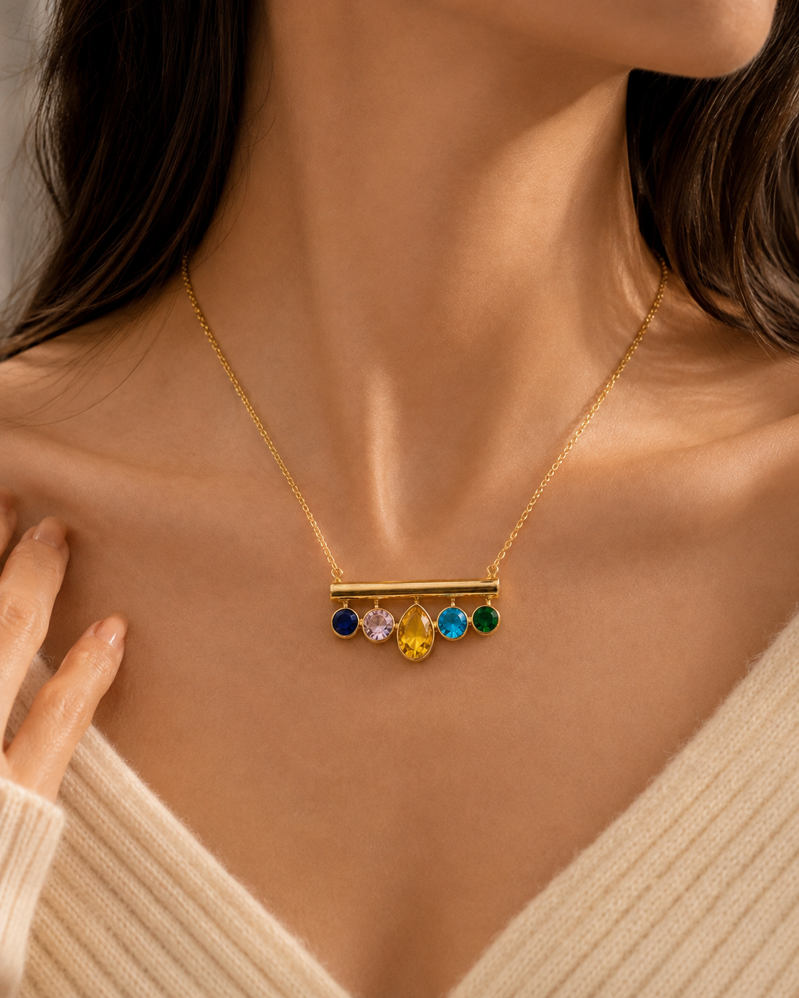 Multicolor Gemstone Bar Necklace