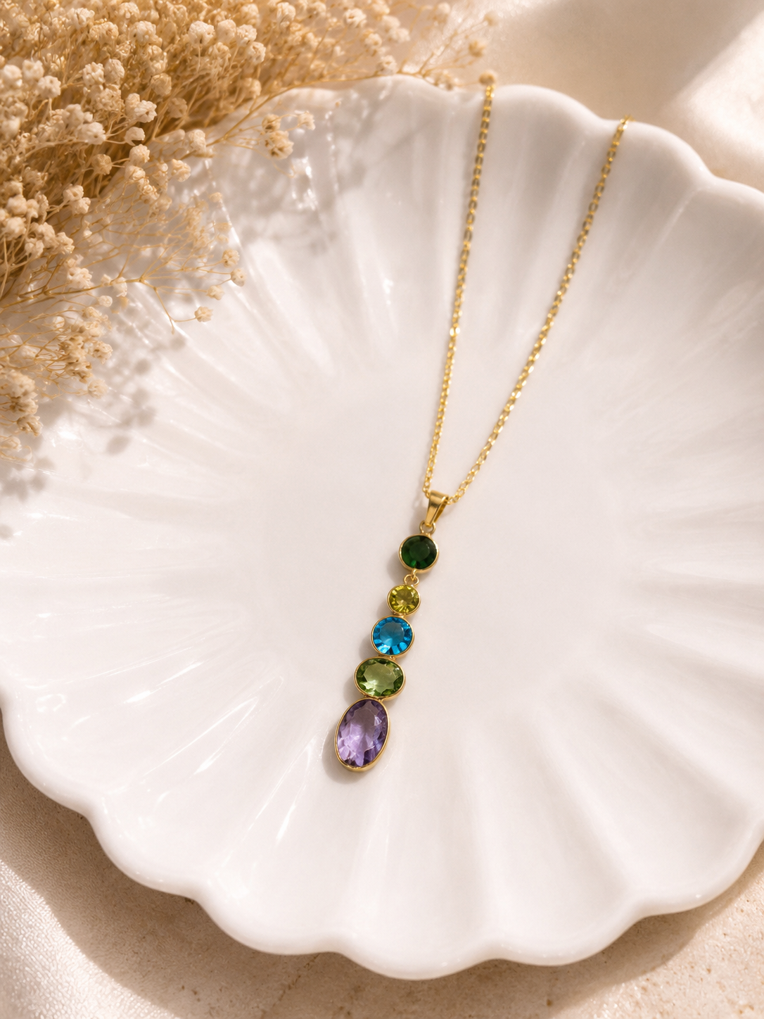 Rainbow Drop Gemstone Necklace