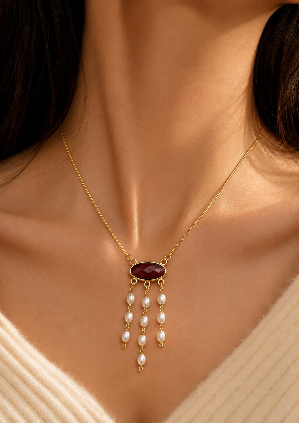 Opal Ruby Pearl Cascade Necklace