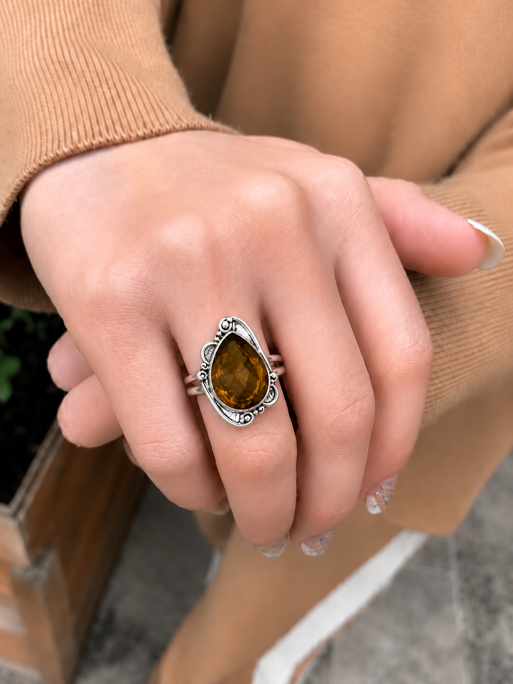 Natural Citrine Quartz Statement Ring
