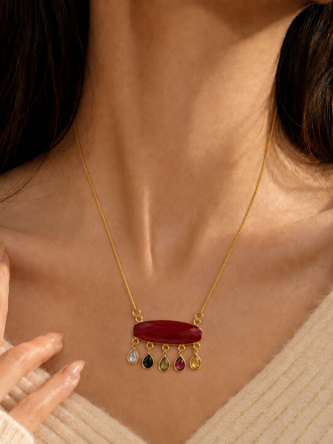 Ruby Charm Drop Necklace