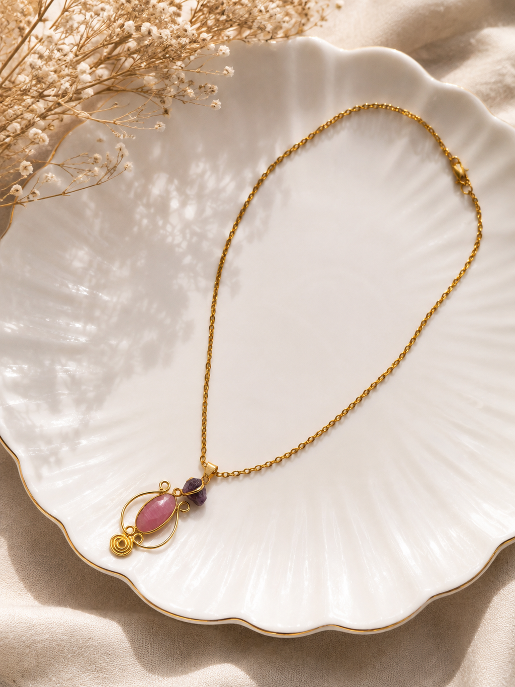 Rose Quartz & Amethyst Artisan Necklace