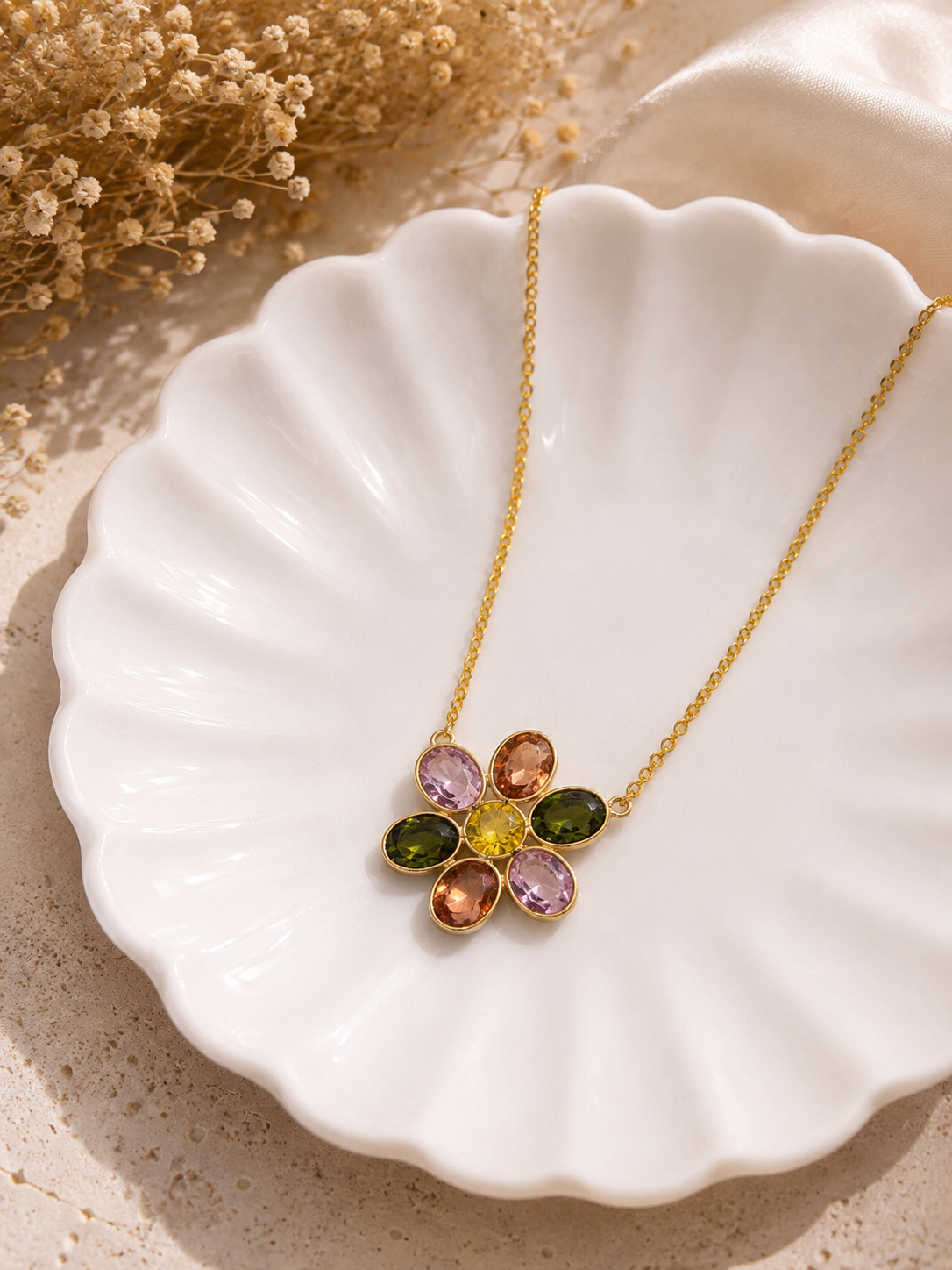 Multicolor Floral Gemstone Necklace
