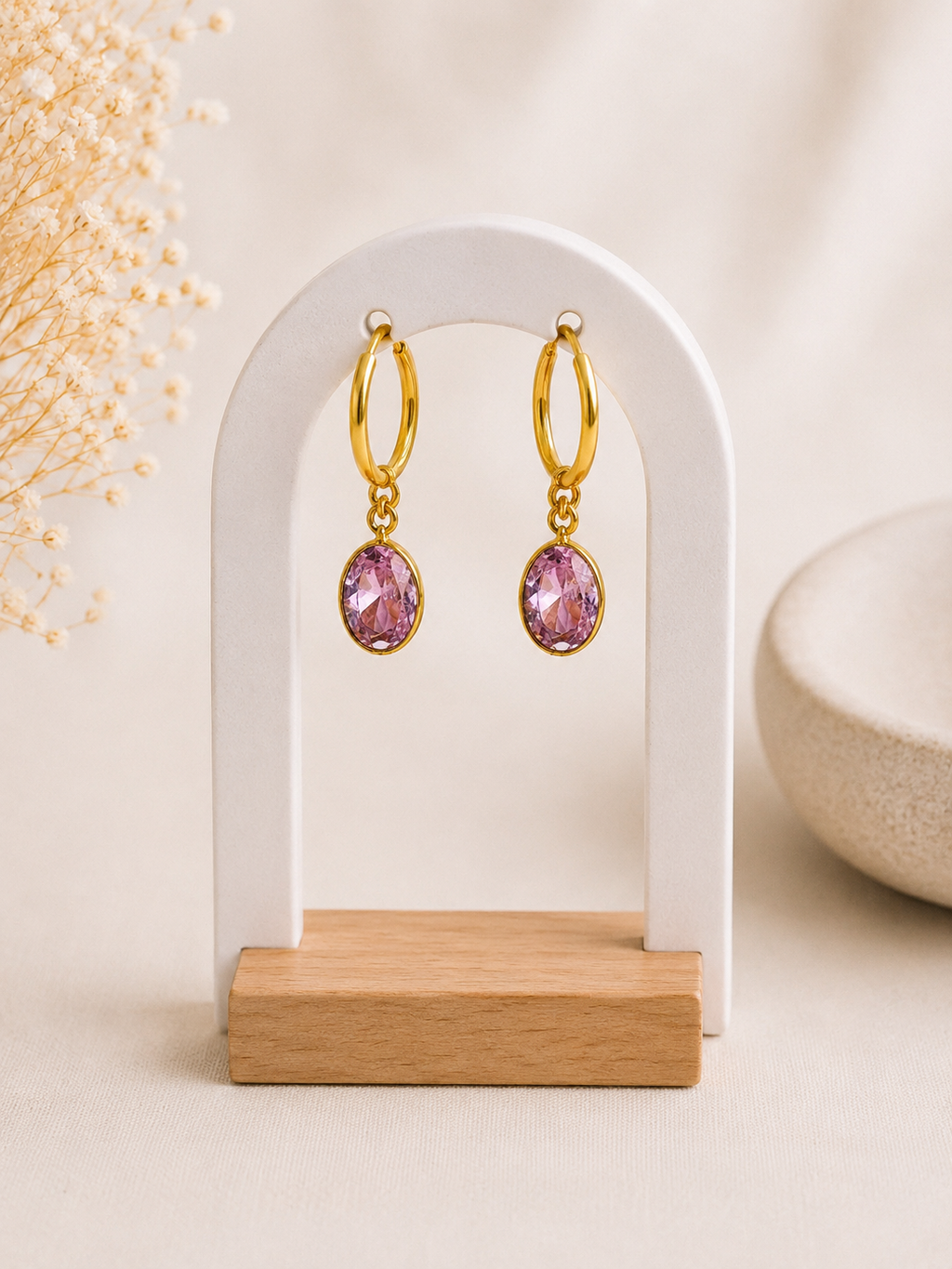 Blush Pink Oval Drop Earrings