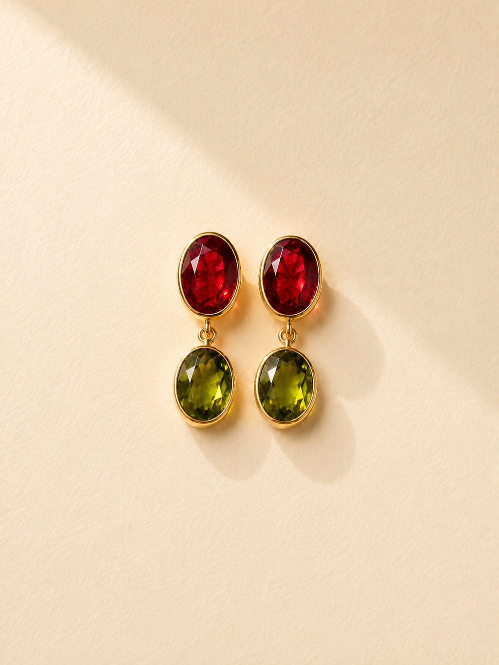 Red & Olive Green Dual Stone Drop Earrings