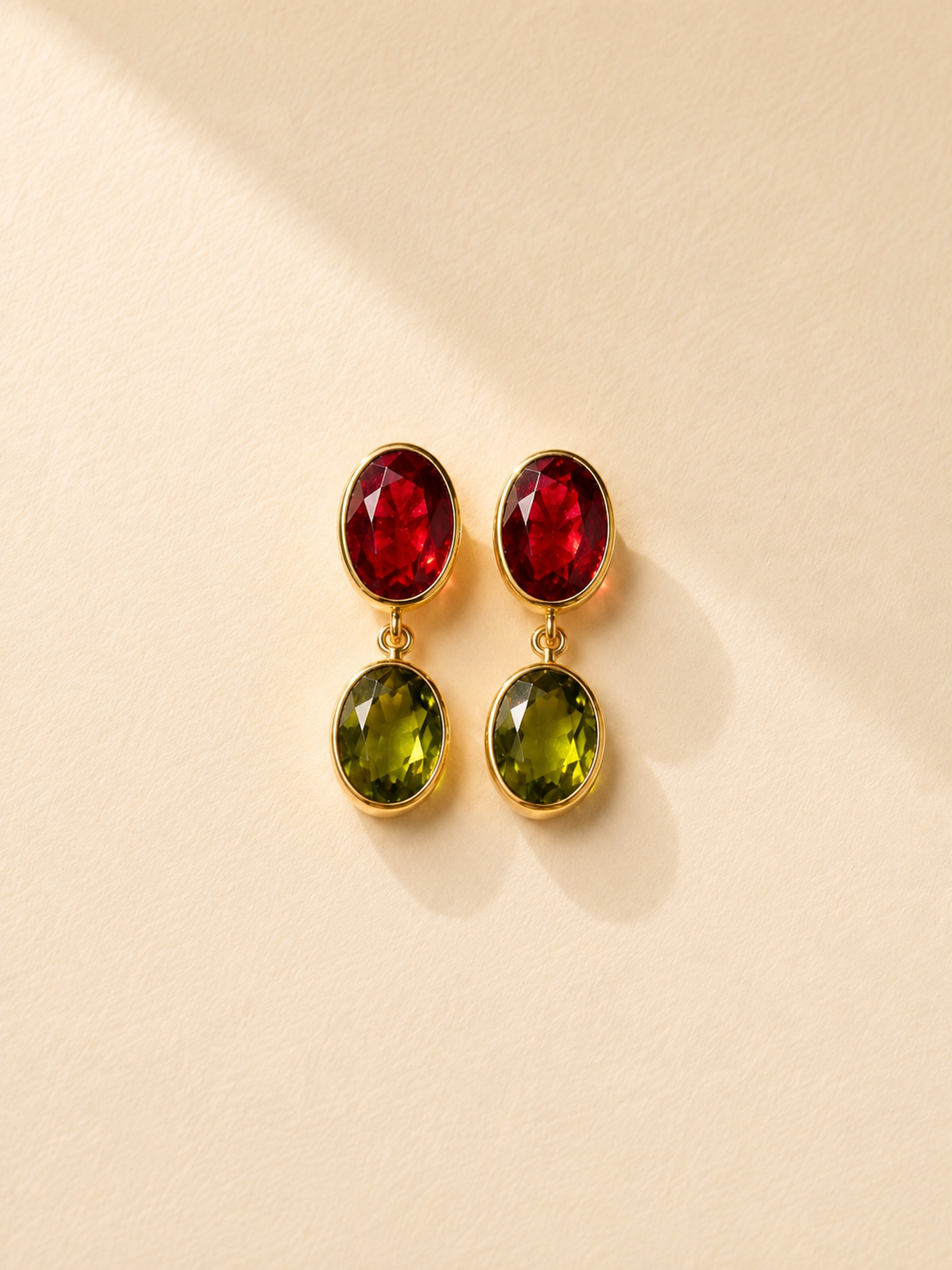Red & Olive Green Dual Stone Drop Earrings