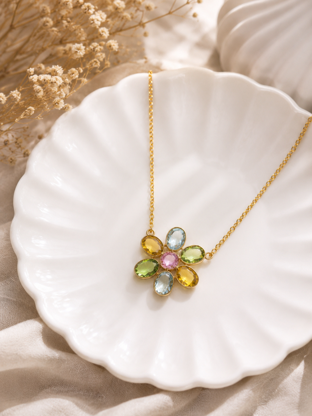 Multicolor Floral Gemstone Necklace