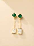 Green Crystal & Mother of Pearl Chain Drop Earrings