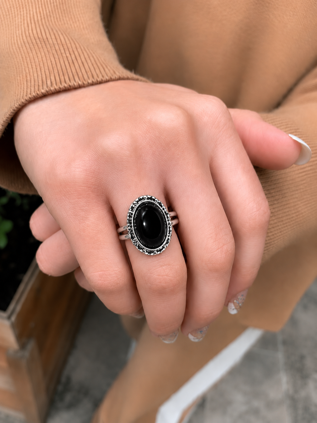 Natural Black Onyx Statement Ring