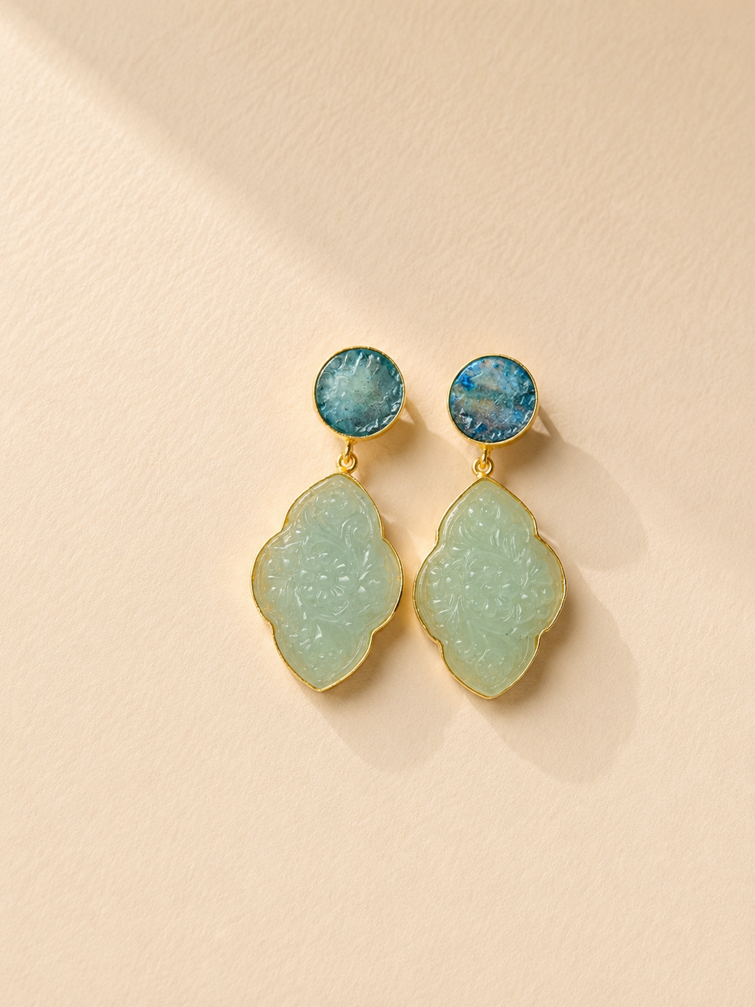 Aqua Blue & Mint Crystal Chalcedony Drop Earrings