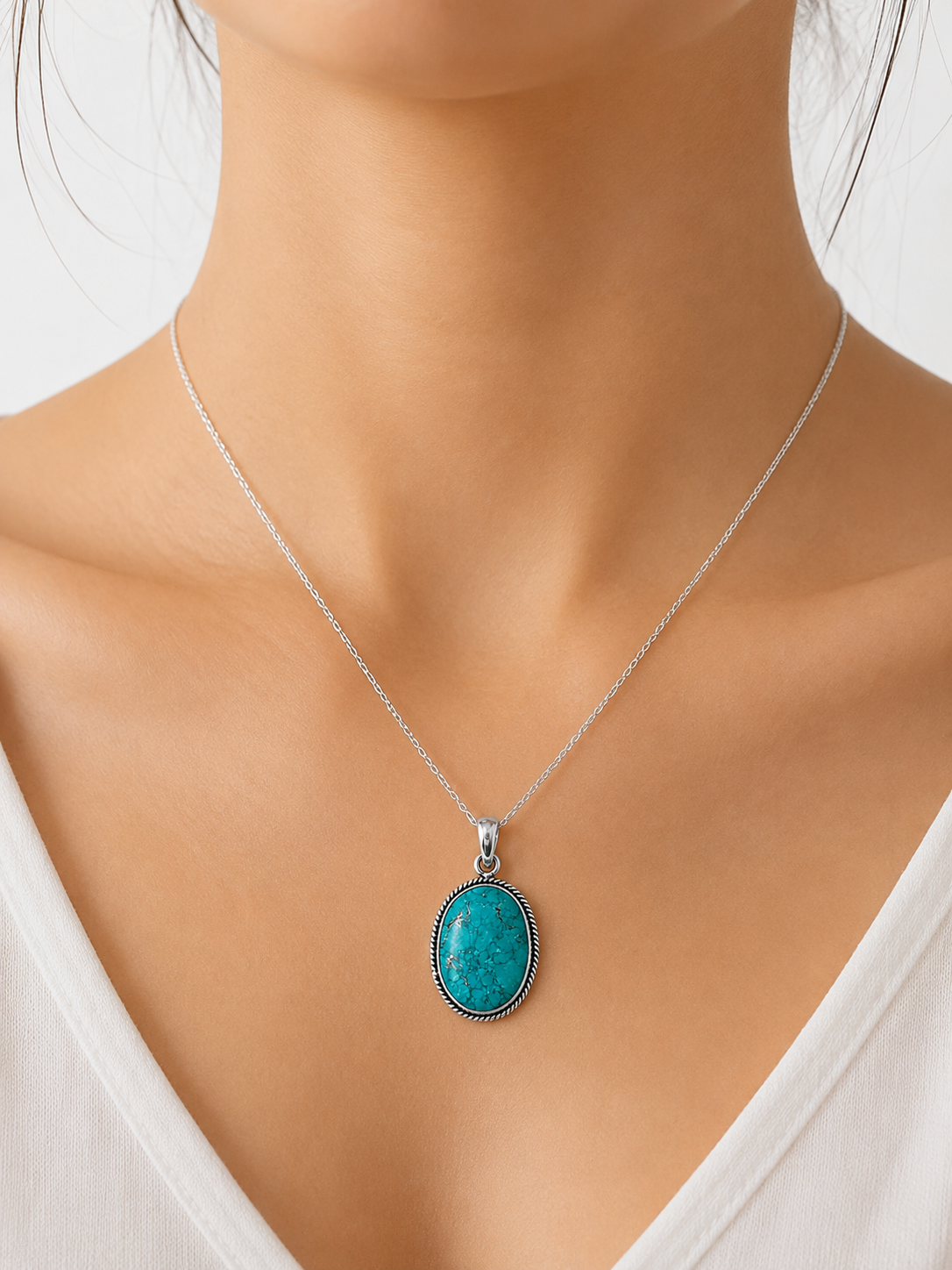 Turquoise White Metal Pendant