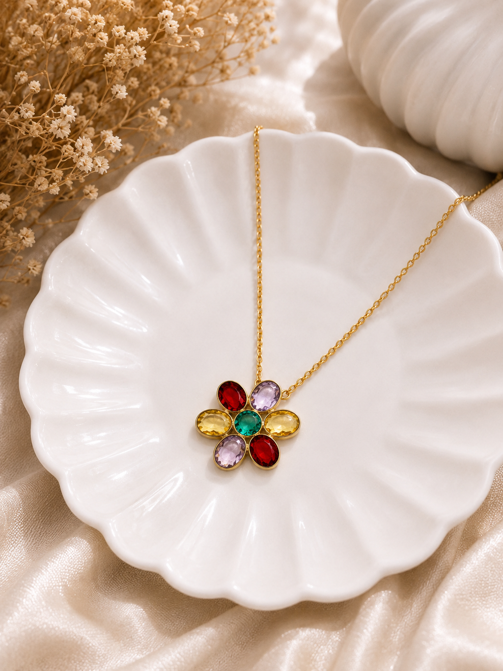 Multicolor Floral Gemstone Necklace