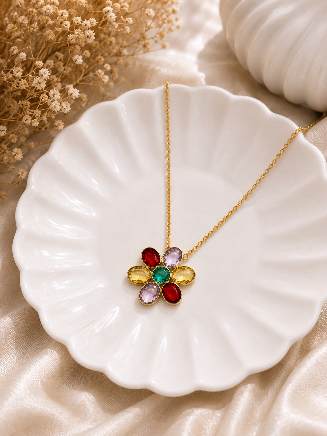 Multicolor Floral Gemstone Necklace