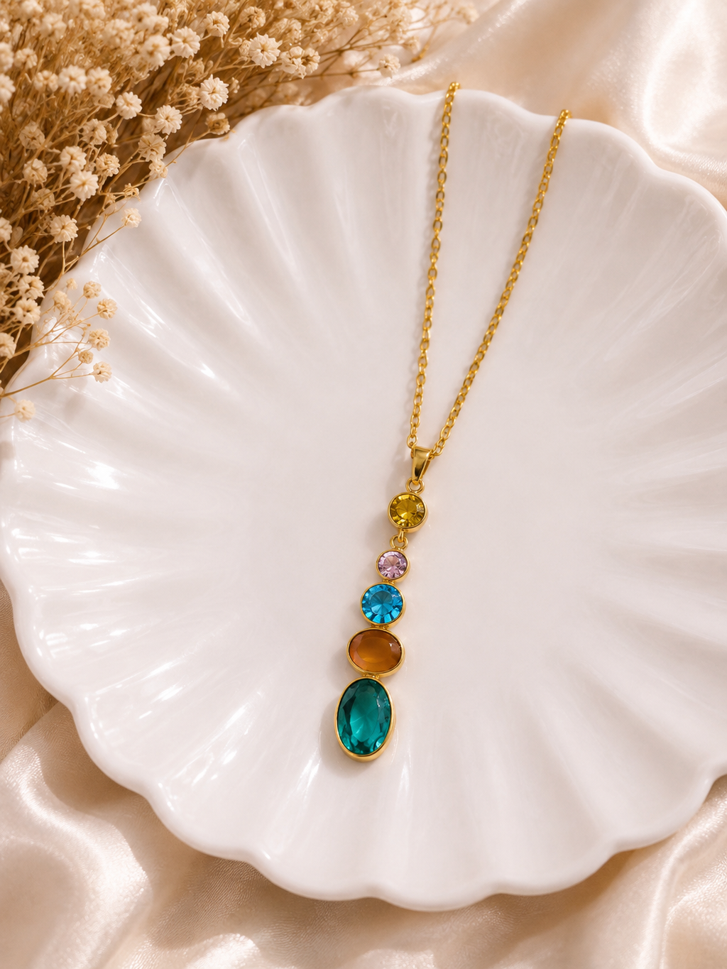 Rainbow Drop Gemstone Necklace
