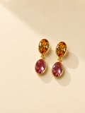 Golden Amber & Rose Pink Dual Stone Earrings
