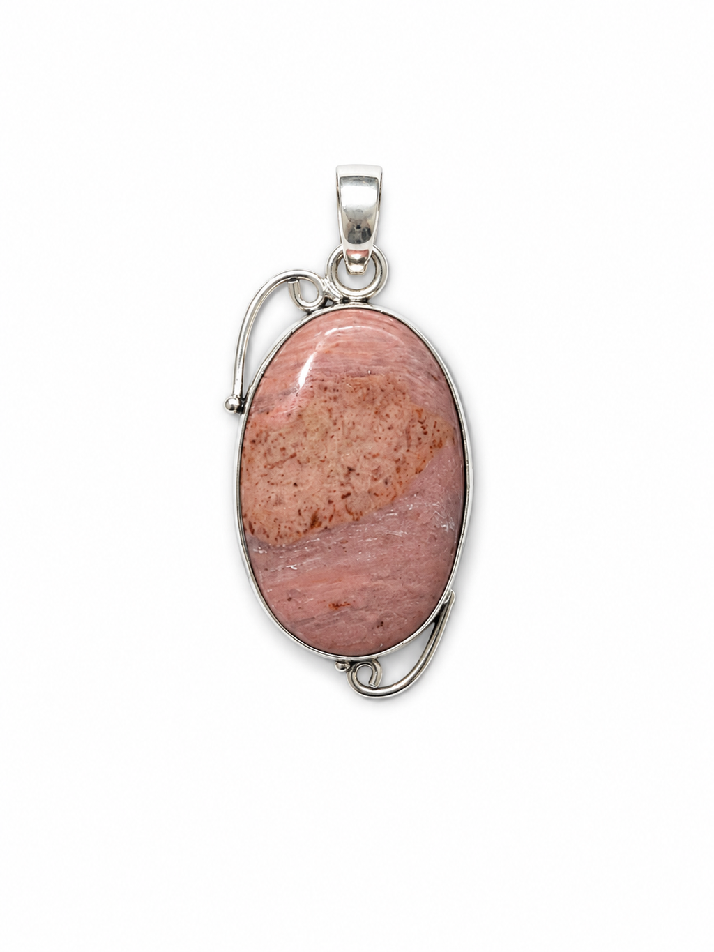 Pink Calcite White Metal Pendant