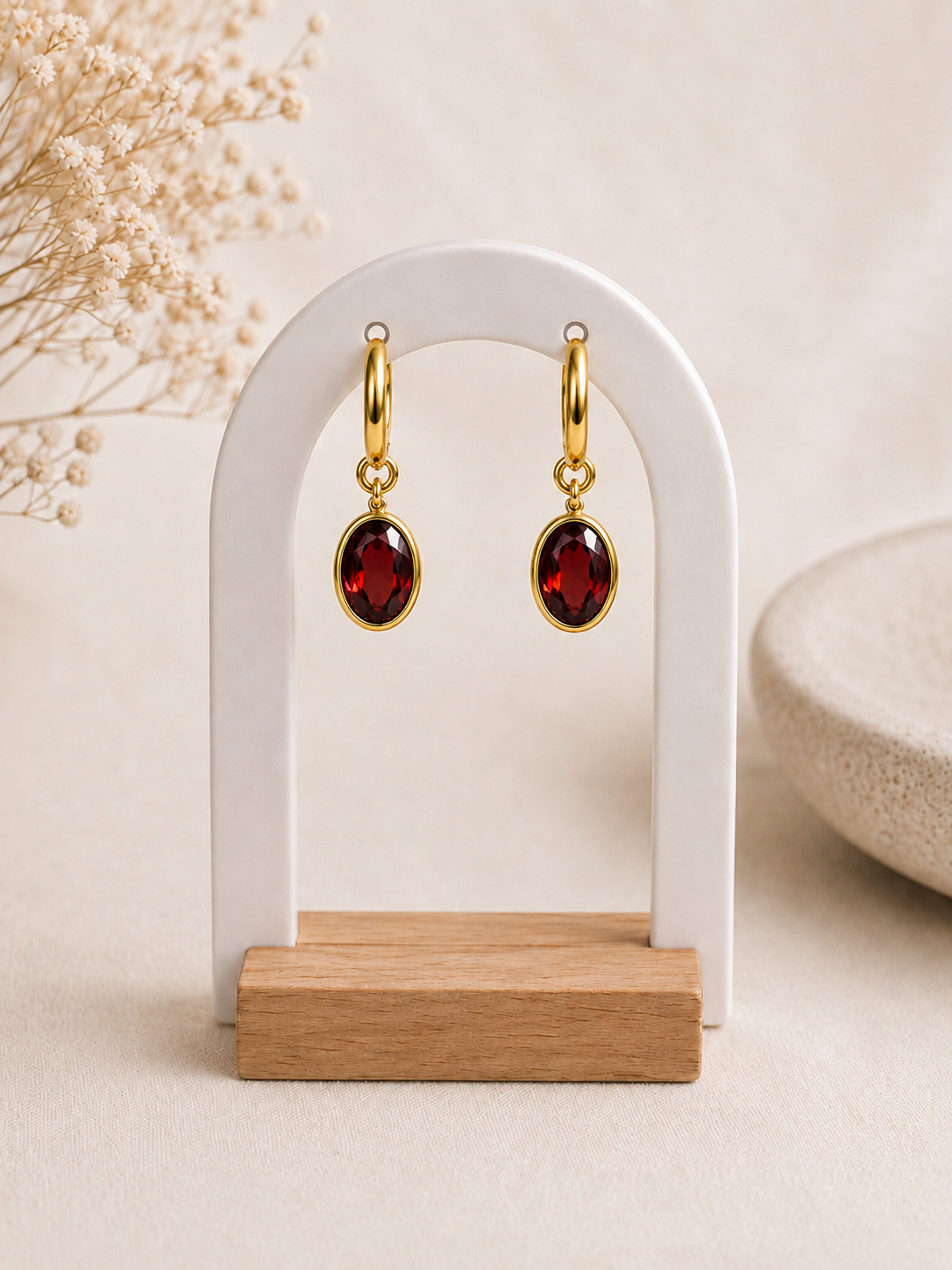 Ruby Red Oval Drop Earrings