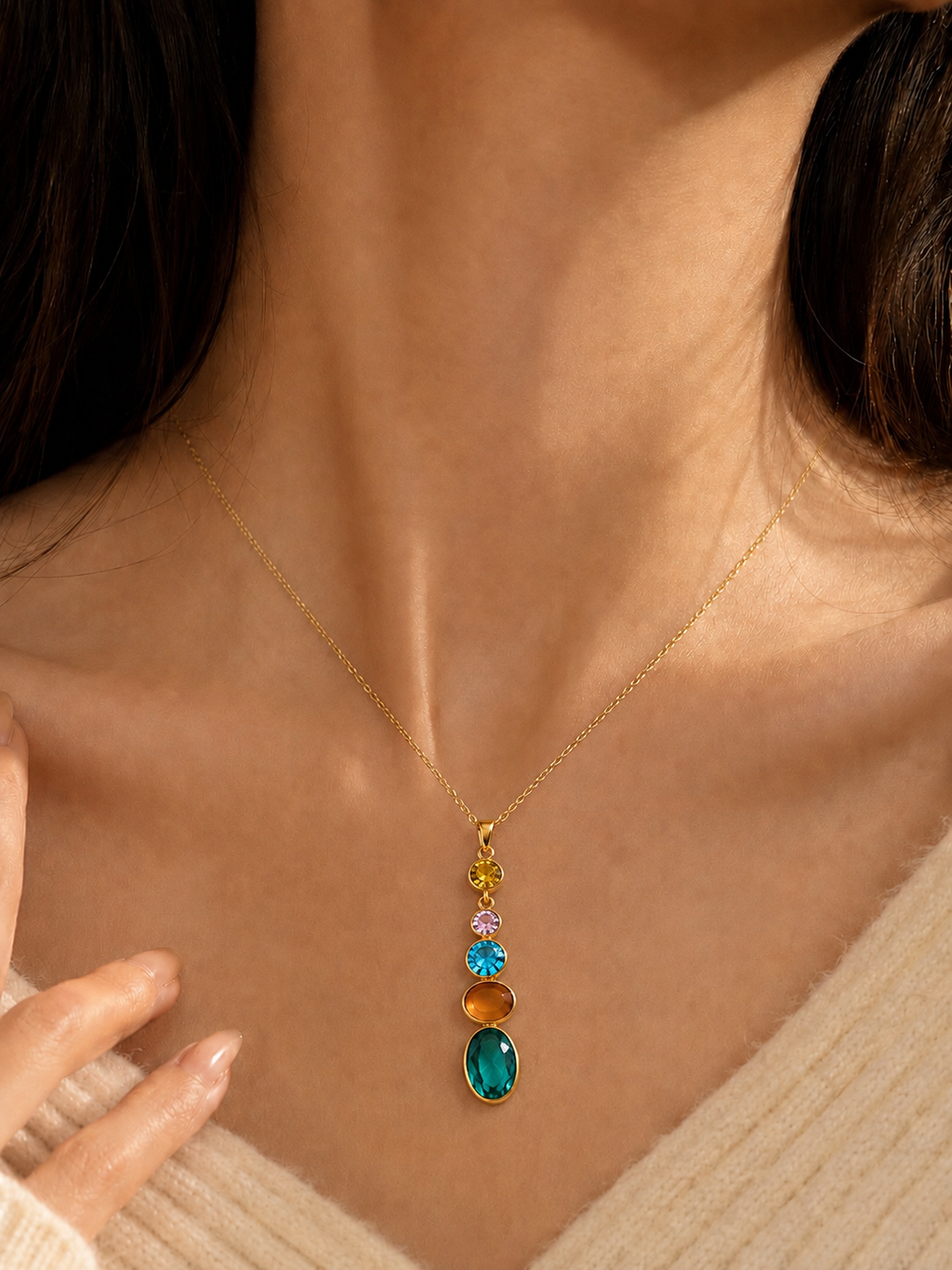 Rainbow Drop Gemstone Necklace